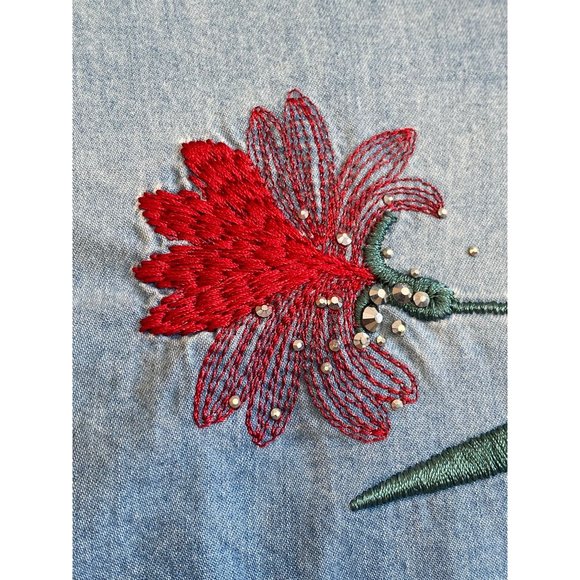 Sinclair Wear Western Denim Flower Shirt Embroidered Cotton Button Down - Picture 15 of 16